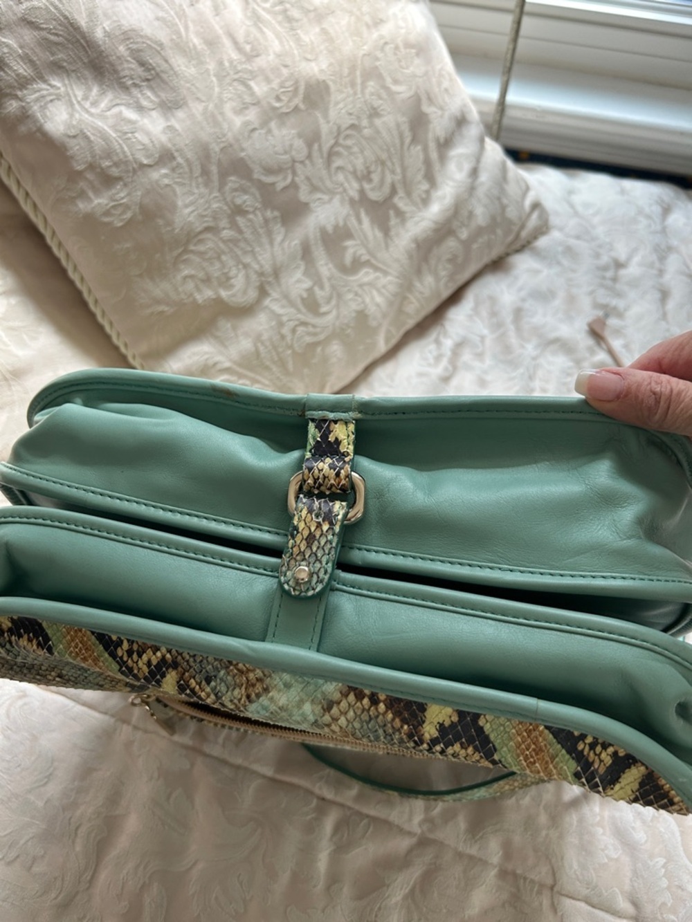 7029. Emporio Armani Mint, Black and Tan Genuine Snakeskin Shoulder Bag - Picture 11 of 12